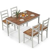 Giantex Dining Table Set for 4, Solid Wood Rectangular Table &amp; 4 Chairs, 5 Pieces Farmhouse Dinet...