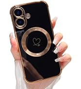 ZTOFERA Magnetic Case for iPhone 16 Case 6.1" [Compatible with MagSafe] Cute Plating Love Hearts ...