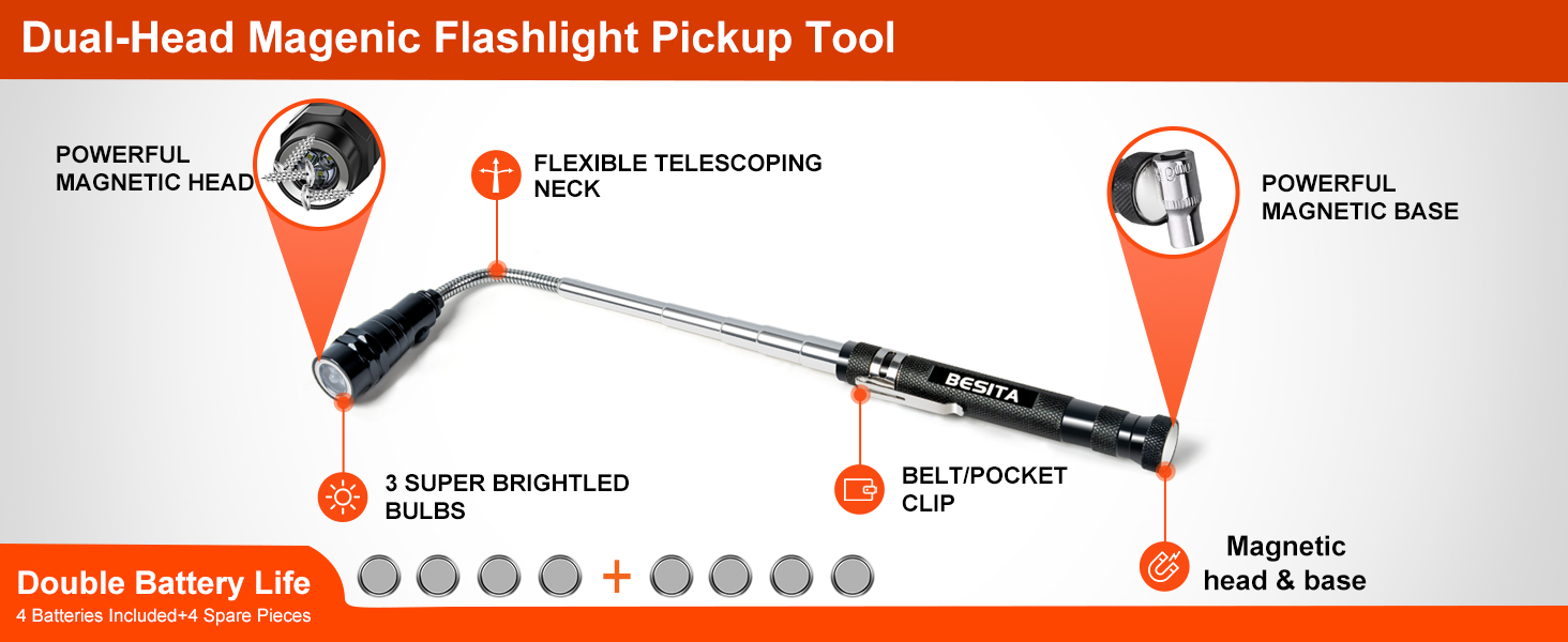 Dual-Head Magenic Flashlight Pickup Tool