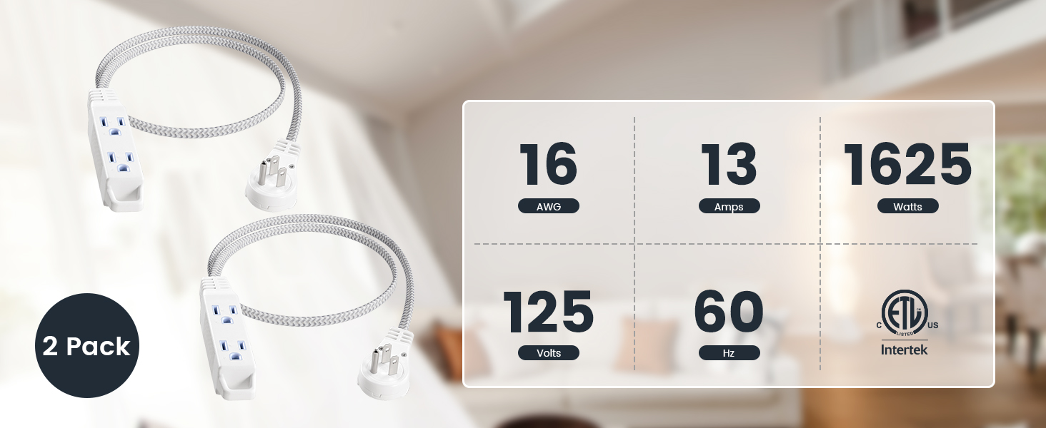 360° Rotating Flat Plug Extension Cord