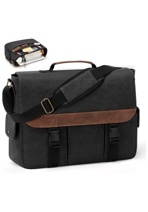 RAINSMORE Messenger Bag for Men 15.6-17.3 Inch Canvas Laptop Bag | Water-Resistant Canvas Briefca...