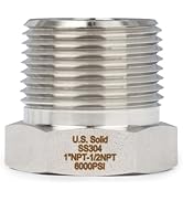 U.S. Solid 304 Stainless Steel 6000 Psi Hex Bushing Reducer Male*Female(1 * 1/2 NPT)