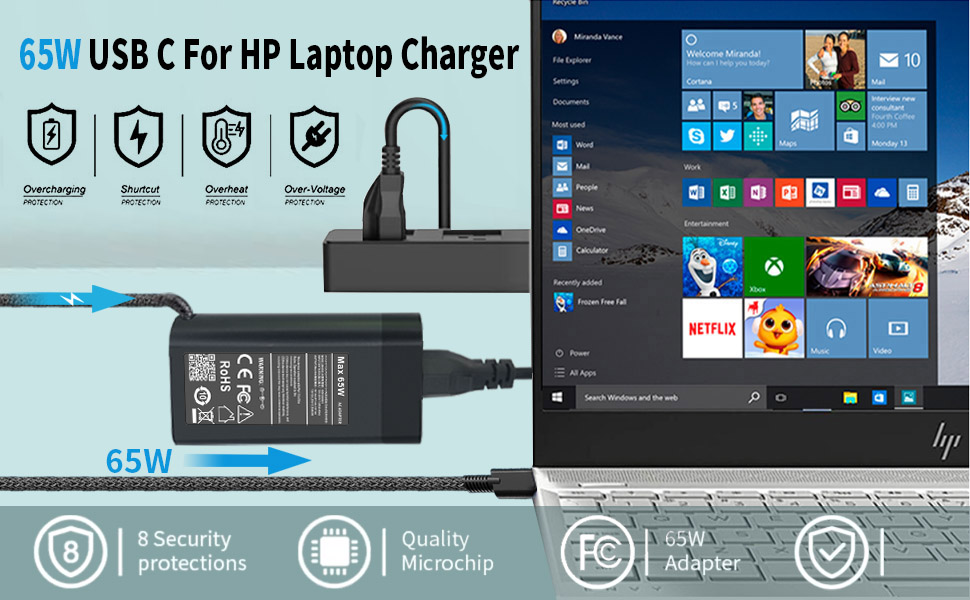 65W USB C for HP Laptop Charger