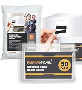 Performore 50 Pack of 4X 3" Magnetic Name Badge Holders Clear PVC Horizontal ID Card Tags Kit Wat...
