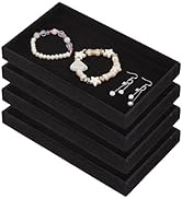 DICOSMETIC 4Pcs Velvet Jewelry Trays Black Rectangle Jewelry Display Trays Stackable Earrings Rin...