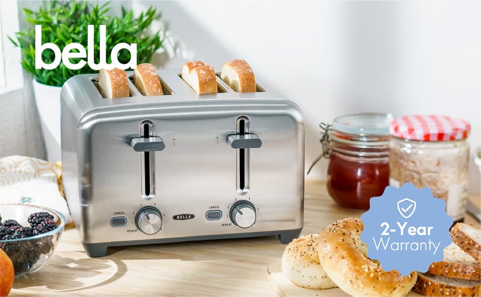 4 slice toaster, plastic, stainless steel color