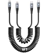 USB C to Lightning Cable [3FT+6FT], 2Pack Coiled iPhone Charger Cable Fast Charging for Car [Appl...