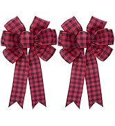 Iceyyyy Large Fall Thanksgiving Christmas Bow,Buffalo Plaid Check Swag Christmas Tree Topper Bow
