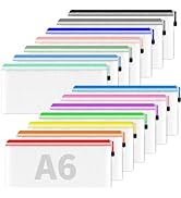 Smarpau 14pcs Zipper Pouch, 14 Colors 9.3" x 4.7" Mesh Pencil Pouches, Plastic Pencil Case Waterp...