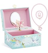 RR ROUND RICH DESIGN Musical Jewelry Glitter Storage Box and Jewelry Set for Little Girls with Sp...