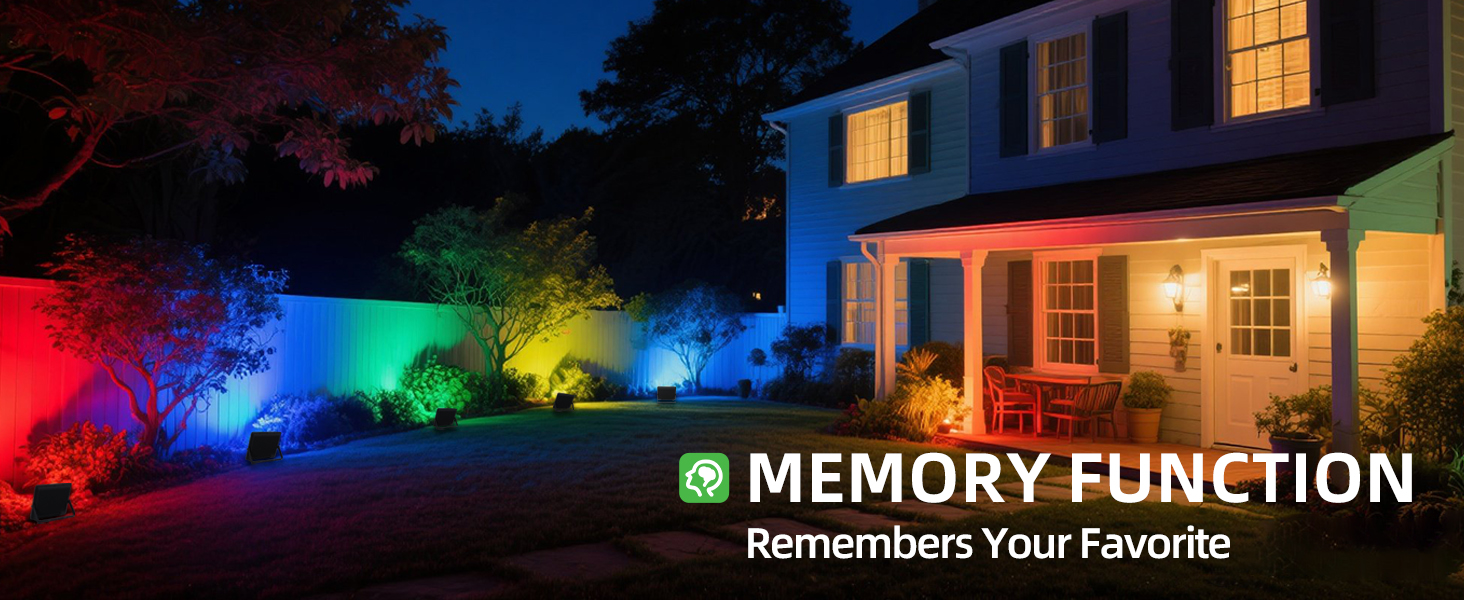 60W RGB flood light remembers your last setting, making outdoor lighting effortless and fun