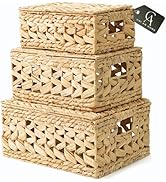CHI AN HOME 14in Wicker Storage Baskets with Lids, Set of 3 Natural Water Hyacinth Decorative Box...