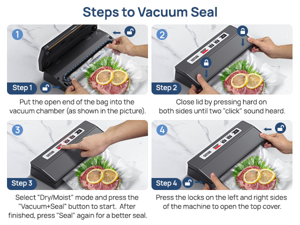 Vacuum sealing steps diagram of vacuum food sealer machine