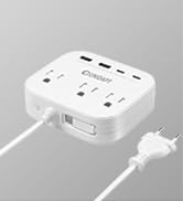 UK European Plug Adapter, Unidapt US to Europe Power Strip for EU/UK/US with Built in USB C Cord ...