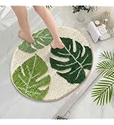 Sisher Cute Monstera Bath Mat with Green Leaf Plant,Fluffy, Plush Plant Decor Bath Mat,Absorbent,...