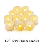 CANDLE IDEA 12 PCS Flameless Timer Tea Lights Candles, 6 Hours On and 18 Hours Off Per Cycle, Bat...