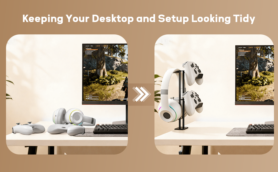 TpeeTeek Headphone Stand Game Controller Holder On/Under Desk Clamp 2