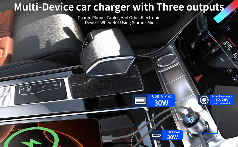Three outputs,Charge Phone,Tablet and Other Electronic Devices When Not Using Starlink Mini.