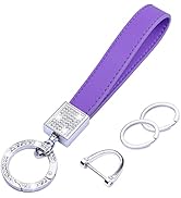 Wisdompro Bling Leather Car Keychain, Universal Genuine Leather Car Keys Keychain Key FOB Keychai...
