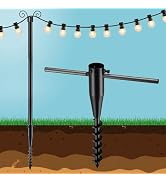10FT String Light Poles with Spiral Ground Stakes, 38mm Adjustable Height Rustproof Metal Posts f...