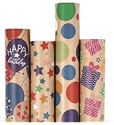 RUSPEPA Wrapping Paper Kraft Paper - Colorful Birthday Coloured Balloon and Polka Dot Wrap Design...