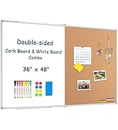 Large White Board Dry Erase Foldable Cork Board Combo, 48" x 36" Double Sided Dry Erase Board for...