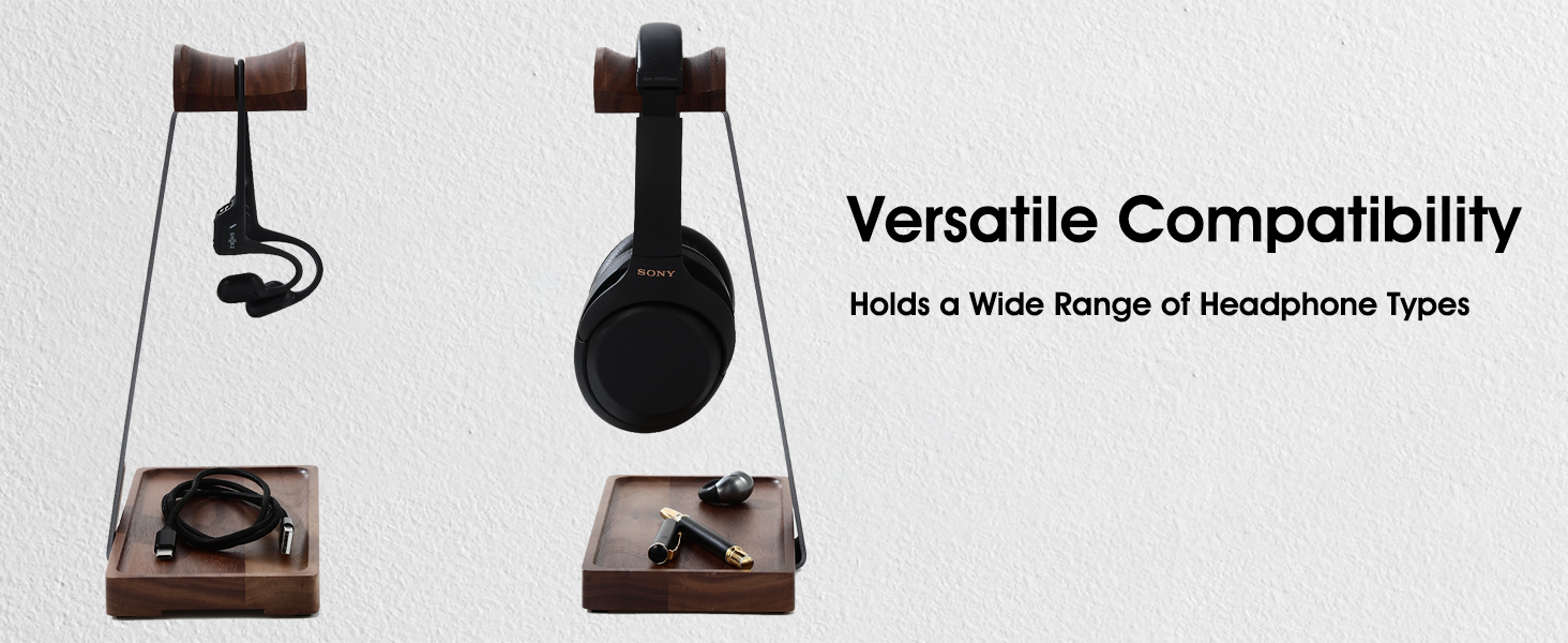 NIRVASH Walnut Wood &amp;amp; Aluminum Headset Holder