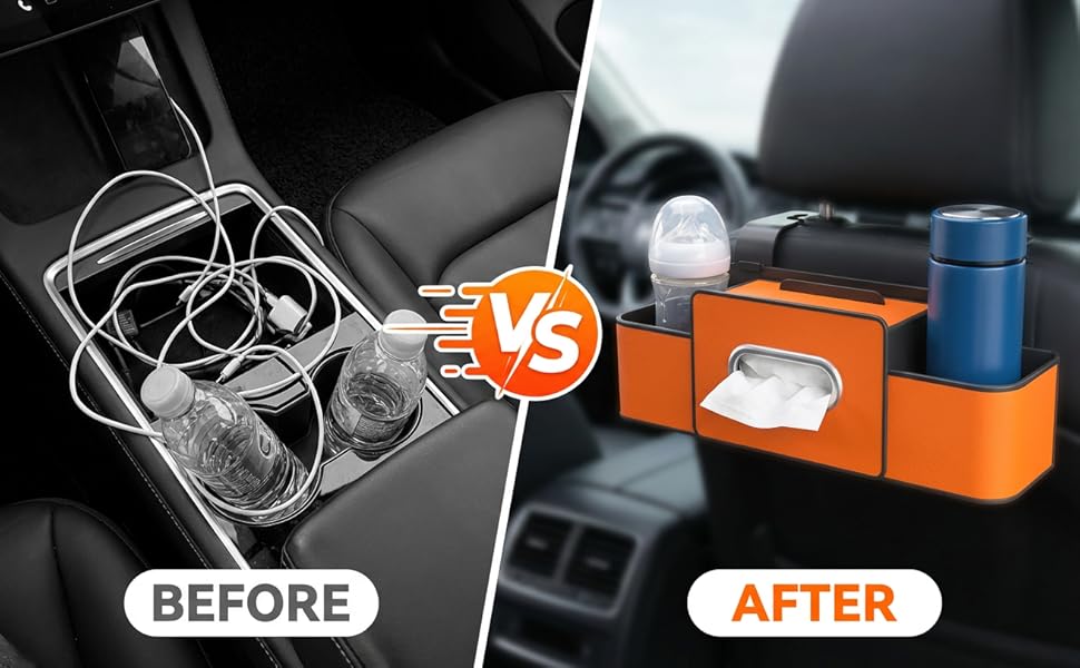 3-in-1 Backseat Car Organizer with Dual Cup Holders,Tissue Box &amp;amp;amp; Phone Holder
