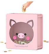 Summidate Wooden Money Saving Box, Clear Window Cash Vault Savings Box with DIY Stickers, Reusabl...