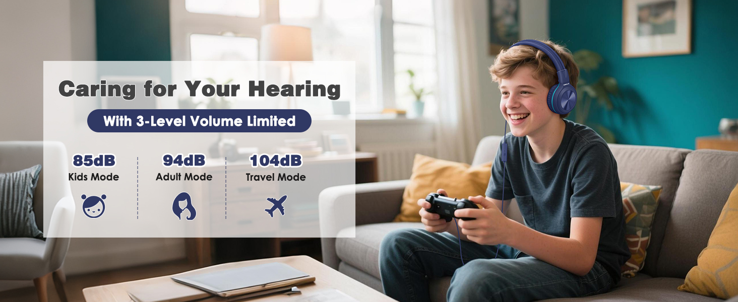 kids headset with 3-level volume limited