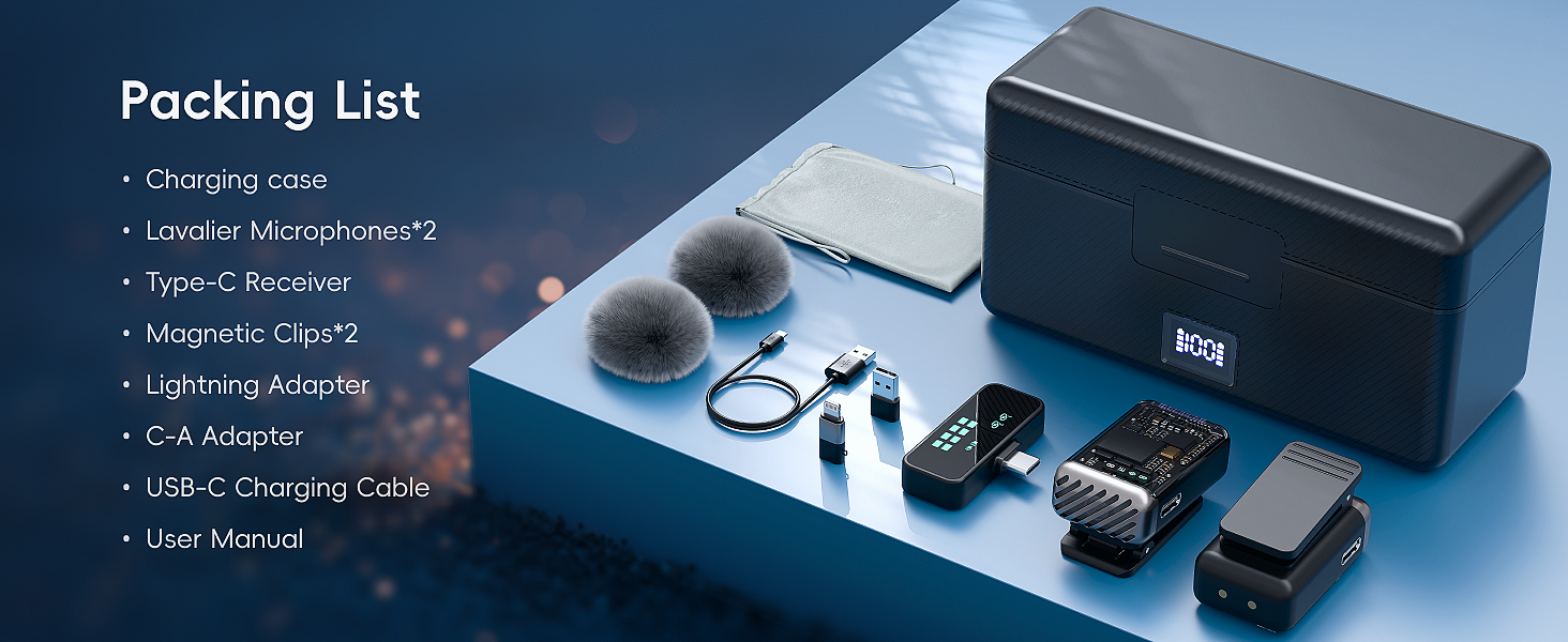 Complete wireless microphone for iPhone package for instant video recording and vlogging