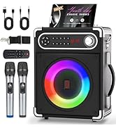 Karaoke Machine, Portable Bluetooth Speaker with 2 Wireless Microphones for Adults &amp; Kids, PA Sys...
