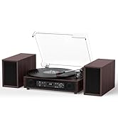 Bluetooth Record Player with Built-in &amp; External Stereo Speakers, USB/TF Card &amp; PC Recording, 3-S...