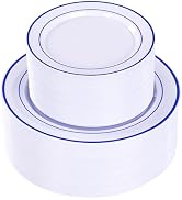 U-QE 100pcs Royal Blue Plastic Plates for Party - Blue and White Plates Disposable Heavy Duty - I...