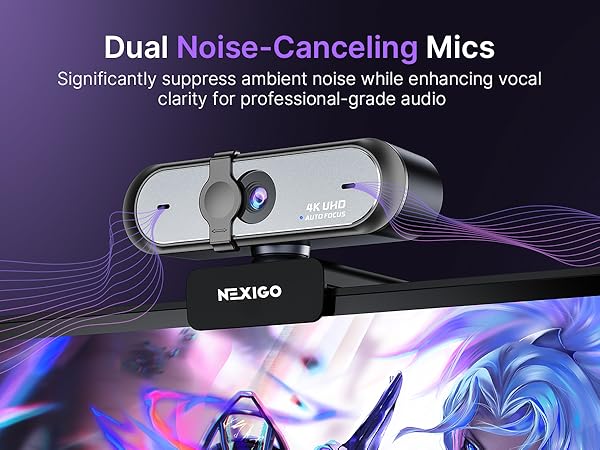 The N660P Pro USB webcam is mounted on a desktop, showcasing dual-mic noise cancellation.