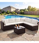 Sweetcrispy 7-Piece Outdoor Patio Sectional Sofa, Modular PE Wicker Outdoor Sectional with Thick ...