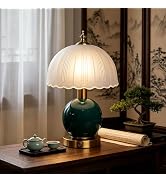 GUANBAY Living Room Vintage Ceramic lamp,12 inch Modern Rechargeable Touch Light, Stepless Light ...