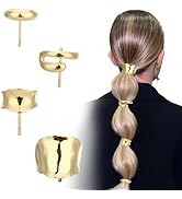 4 Pcs Gold Hair Cuffs for Ponytails Holders, Metal High Ponytail Buckle Clip Hair Rings Hair Acce...
