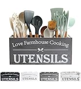 LIBODOUR Kitchen Utensil Holder,Farmhouse Wooden Utensil Holder For Kitchen Counter,Extra Large C...