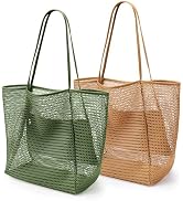 KALIDI Beach Mesh Tote Bag, Casual Tote Bag Hobo Women Foldable MAX 23L Shoulder Bag For Beach Pi...
