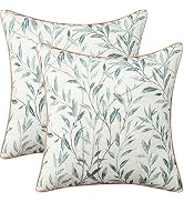 VOGOL 18 Inches Square Throw Pillow Covers, Modern Country Blue Leaves Farmhouse Sofa Throw Cushi...