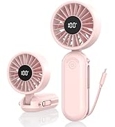 AMACOOL Foldable Handheld Fan Rechargeable, Built-in Type-C Cable, 5-Speed Personal Fan, Max 17H ...