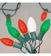 SUNSGNE C9 LED Outdoor Vintage Christmas Lights, 25FT Christmas Tree Lights with 27 0.6W LED Red ...