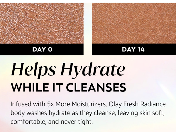 Image showcasing skin state on day 0 and day 14 after using Olay Fresh Radiance products