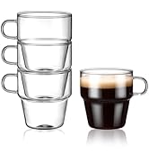 gegewawa Espresso Cups Set of 4, Stackable Espresso Cups 4.3oz, High Borosilicate glass coffee cu...
