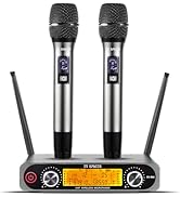 UHF Wireless Microphone System with Dual Metal Handheld Mics – 260ft Range, Professional Cordless...