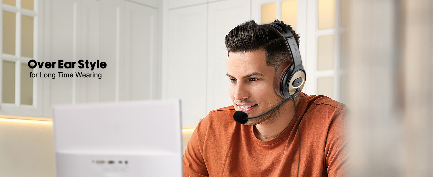 Emaiker Over Ear USB headset, Emaiker office headset, Computer headset with Mic
