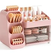 Booklov Large Makeup Organizer for Vanity Countertop, Pink | Clear Acrylic Cosmetic Display Case,...