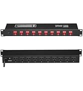 VEVOR 10 Outlet Horizontal 1U Rack Mount PDU Power Strip for Network Server Racks, 10 Individual ...