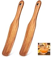 2 Pcs Spurtle Spatula for Sourdough Starter, Mixing, Cooking &amp; Baking - Teak Kitchen Utensil for ...